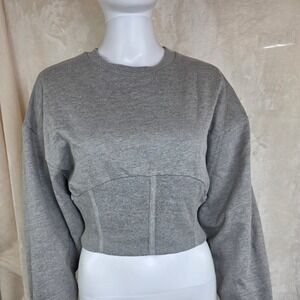 Urban Outfitters Grey Corset Waist Cropped Sweatshirt Raw Hem Medium NWT